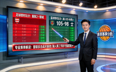 即时足球篮球比分与专业赛事解读概念图 - 专家在演播室分析比赛数据大屏幕